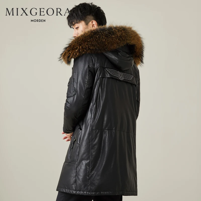 Genuine Leather Jacket Men Winter Clothes 2020 Thick Warm Duck Down Sheepskin Coat Raccoon Fur Hooded Jacket Hiver 807098