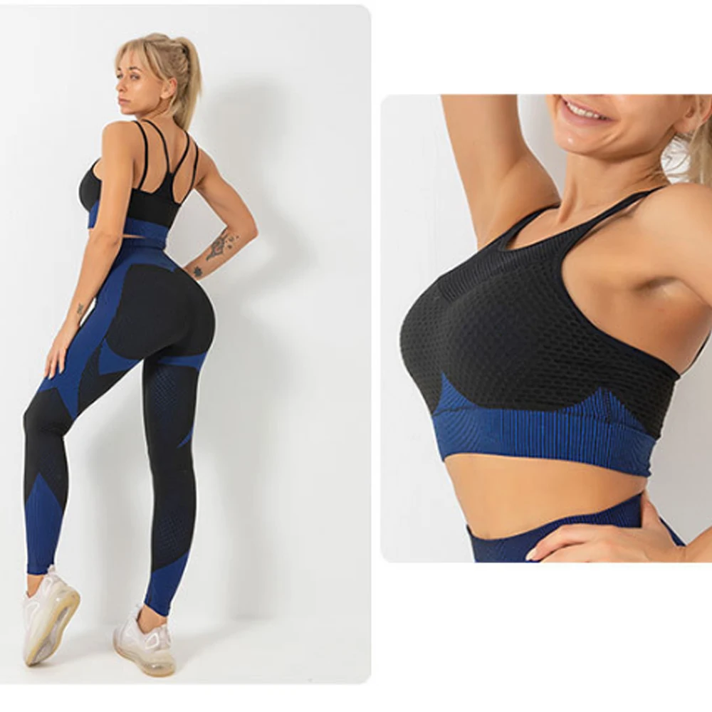 Ropa de entrenamiento de Yoga sin costuras para mujer, conjunto de pantalones cortos de malla, Leggings de cintura alta para gimnasio y Sujetador deportivo, conjunto de ropa deportiva ajustada XL