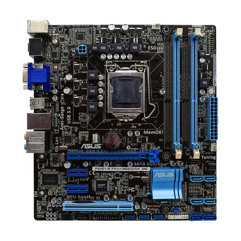 ASUS H61 Motherboard P8H61-M PRO/CM6630 LAG1155 Support Core i3/i5/i7 CPU DDR3 1333MHz 16GB PCI-E X16 HDMI SATA2 USB 3.0 uATX