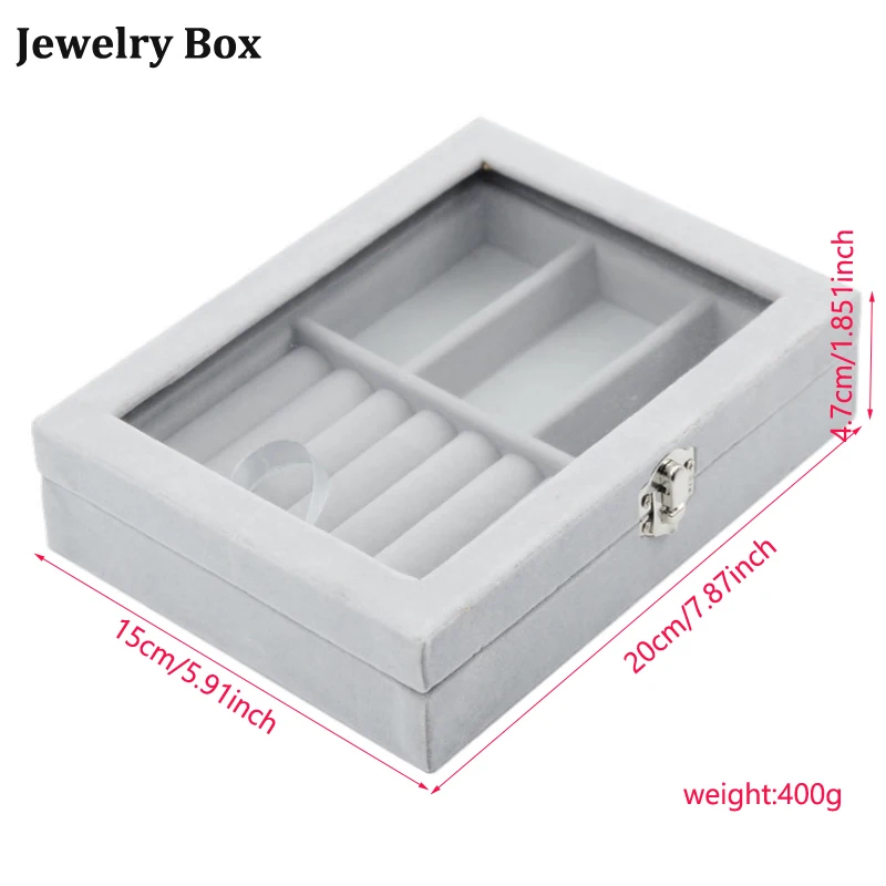 Factory Price Luxury Gray Velvet Jewelry Storage Box Bracelet Necklace Earrings Ring Storage Box   convenient travel storage