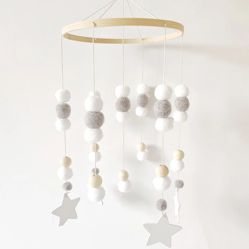 Nordic Wind Chimes Girls Boys Bedroom Felt Ball Bed Bell Wooden Beads Pendant Baby Room Nursery Decorations Photo Props