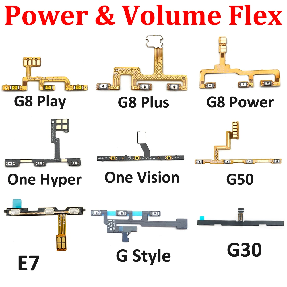 5Pcs，Side Power Volume ON/OFF Key Flex For Moto One Hyper Vision Action Fusion Plus G50 E7 G Style G30 G8 Play Power Lite G41