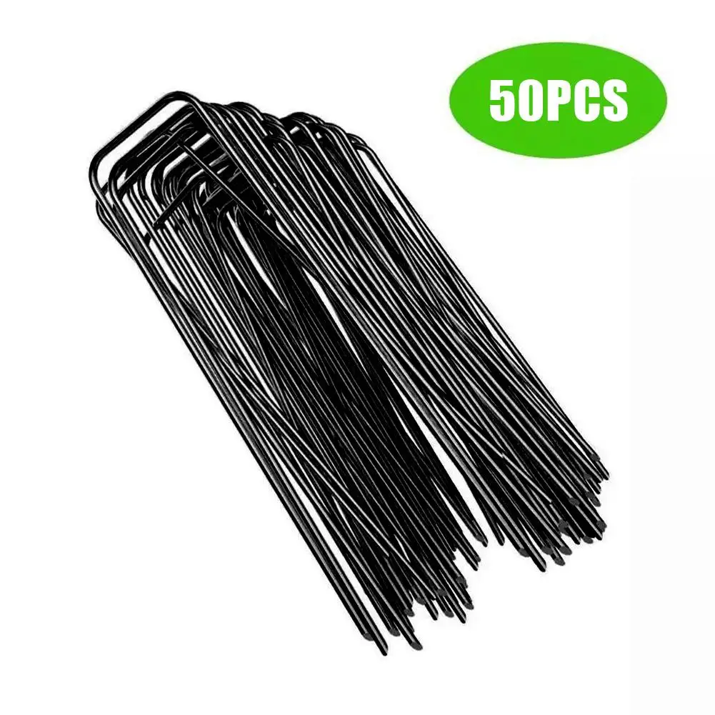 

50Pcs/lot Galvanized Landscape Pins Garden Stakes Heavy-Duty Pins Anti-Rust Fence Stakes For Weed Barrier Fabric Ground Cover