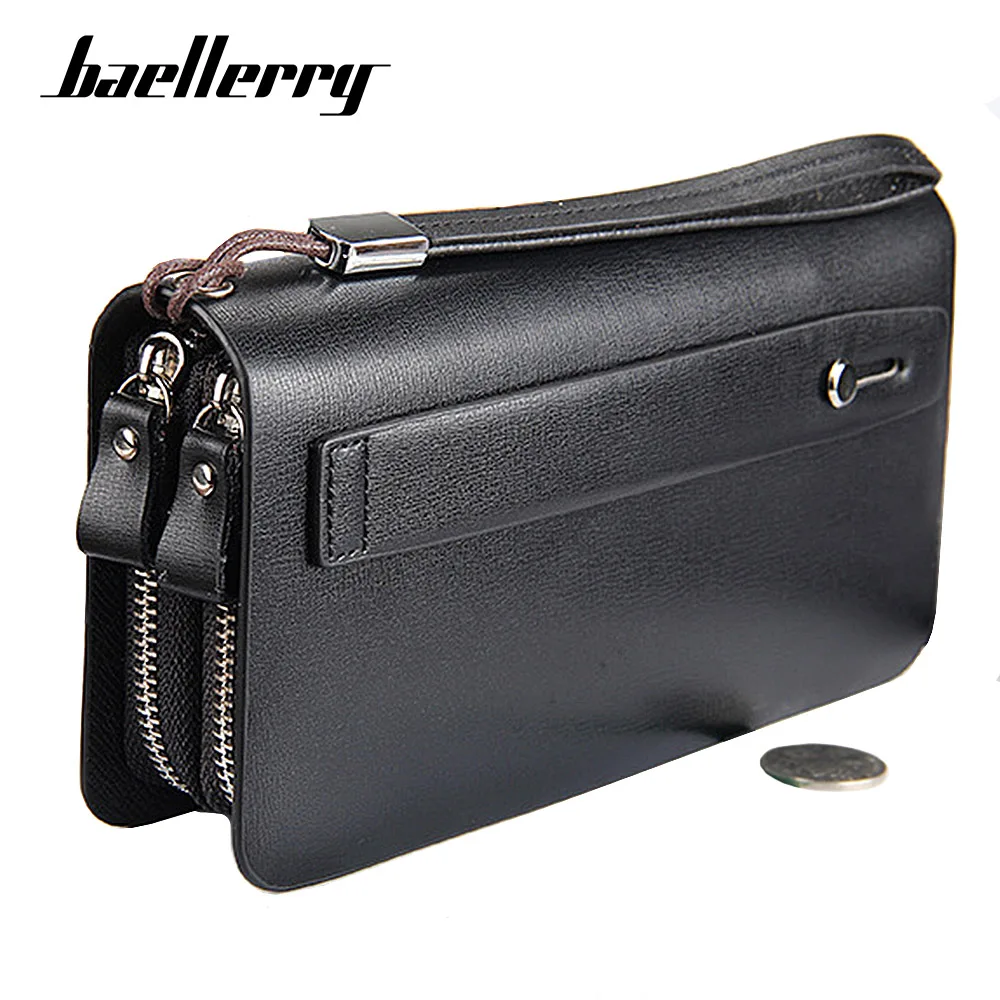 baellerry Luxury Long Men\'s Leather Wallet With Strap Large Capacity Man Clutch Money Bag With Coin Pocket For Male Card Holder