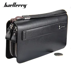 baellerry Luxury Long Men's Leather Wallet With Strap Large Capacity Man Clutch Money Bag With Coin Pocket For Male Card Holder