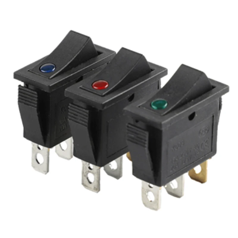 5pcs Black illuminated Rocker switch 3 pin 2 gear Electric cooker Oil heater push button switch with light KCD3 16A