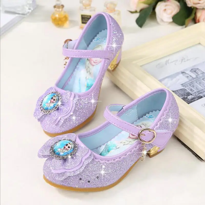 Chaussures d\'été princesse Anna pour filles, chaussures en cuir pour enfants, Elsa, talons hauts, sandales pour enfants, chaussures de fête