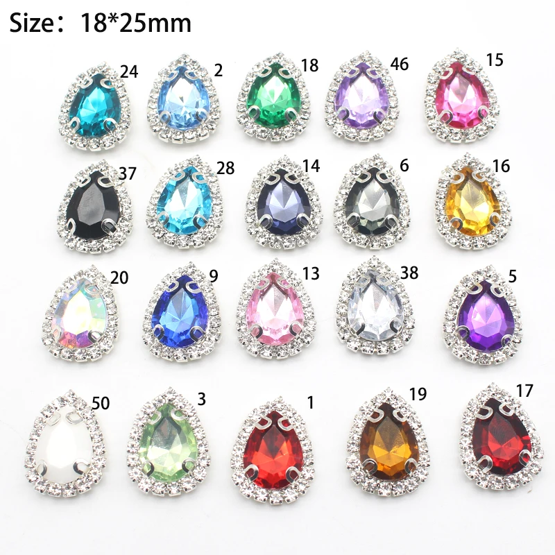 

10pcs/Lot 18*25mm Drop-shaped Rhinestone Silver Flat Buttons For Wedding Jewelry Decoration Accessories