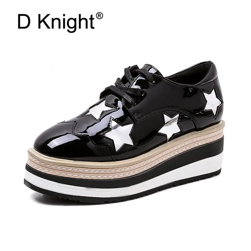 British Increased High Heel Brogues Lace-Up Ladies Casual Single Oxford Wedges Shoes New Thick Bottom Platform Shoes Woman Pumps