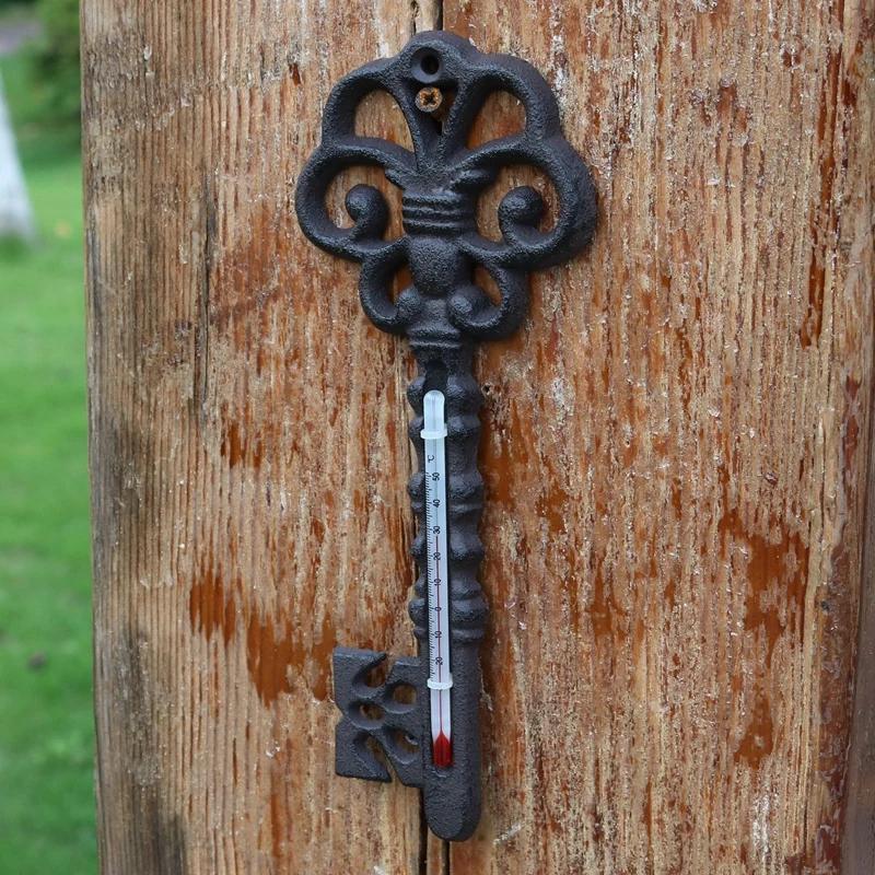 European-style cast iron crafts retro key thermometer thermometer courtyard home wall decoration room decor