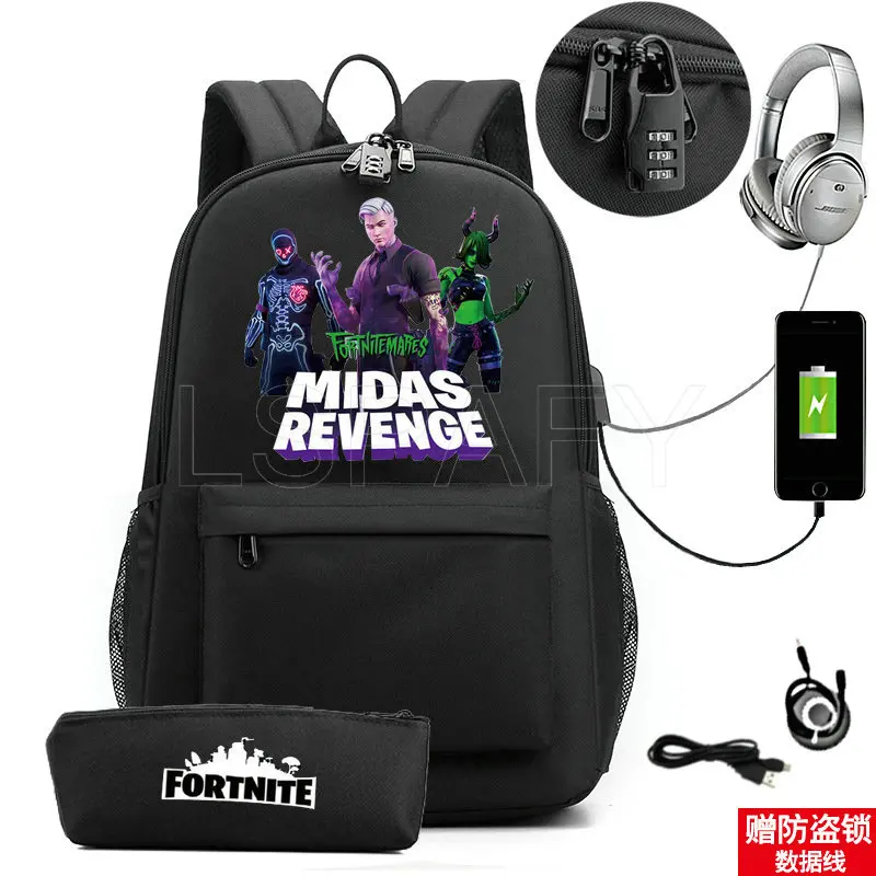 FORTNITE Multifunction USB charging fashion business casual travel anti-theft waterproof 17 inch Laptop men backpack