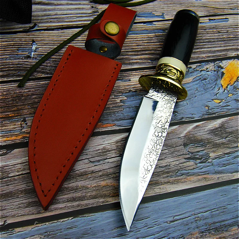 Germany DC53 steel hunting knife forging mirror light sharp tactical straight knife collection ritual knife +leather cases