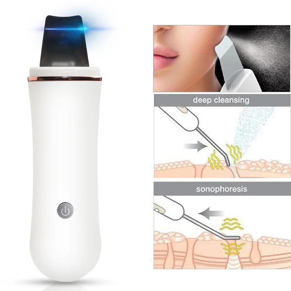 Ultrasuoni Scrubber detergente per il viso ione Acne rimozione di punti neri Peeling pala detergente massaggiatore facciale macchina per il lifting del viso