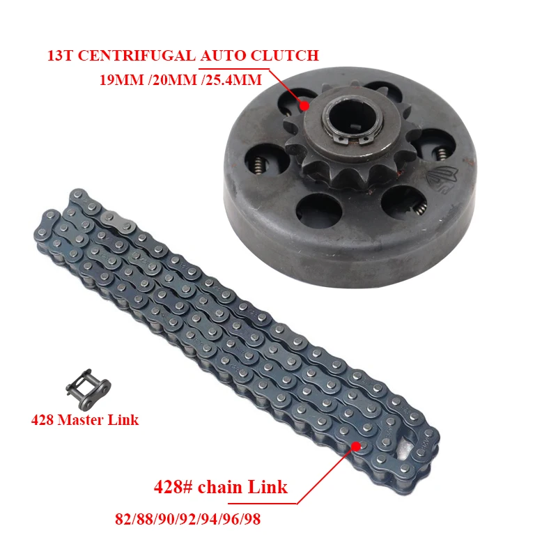 

19/20/25.4mm Centrifugal Automatic Clutch 13Tooth 428# Chain 88/90/92/96/98 Links For GO Fun Minibike Kart Clutch Drive Sprocket