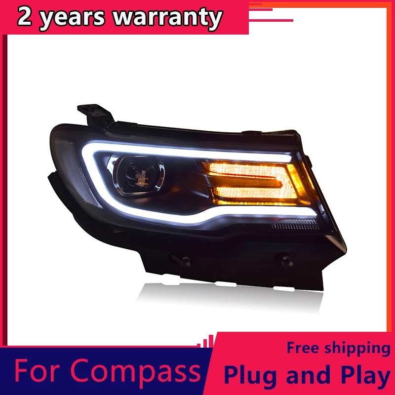 KOWELL Car Styling for Jeep compass Headlights 2017-2018 for compass LED Headlight Lens Double Beam H7 HID Xenon bi xenon lens