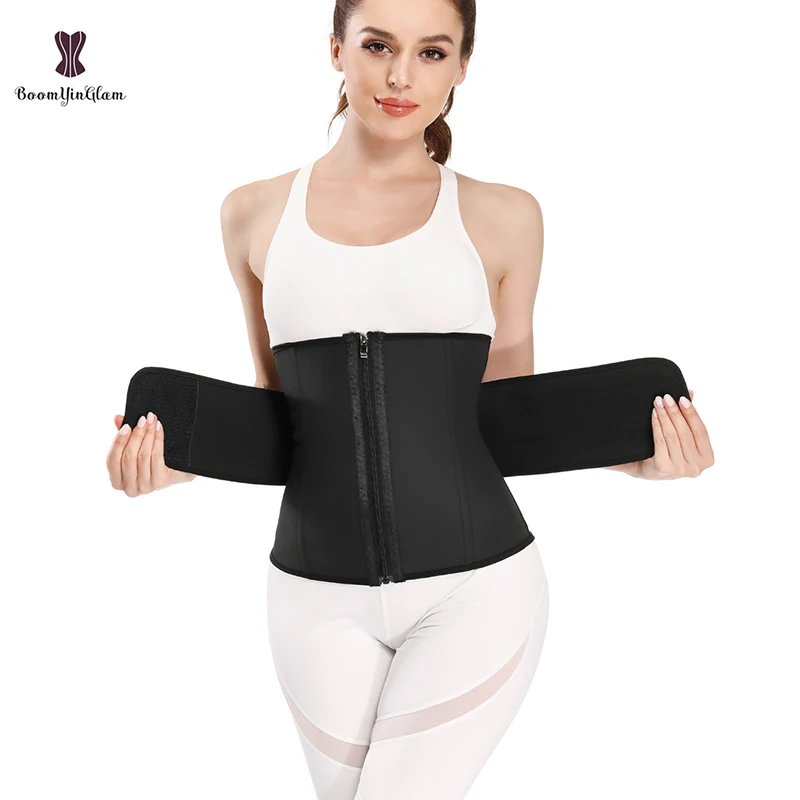 Front Zipper Latex Women Slimming Sheath Sport Belts 7 Steel Bond Corset Waist Trainer Plus Size Fajas Shapers