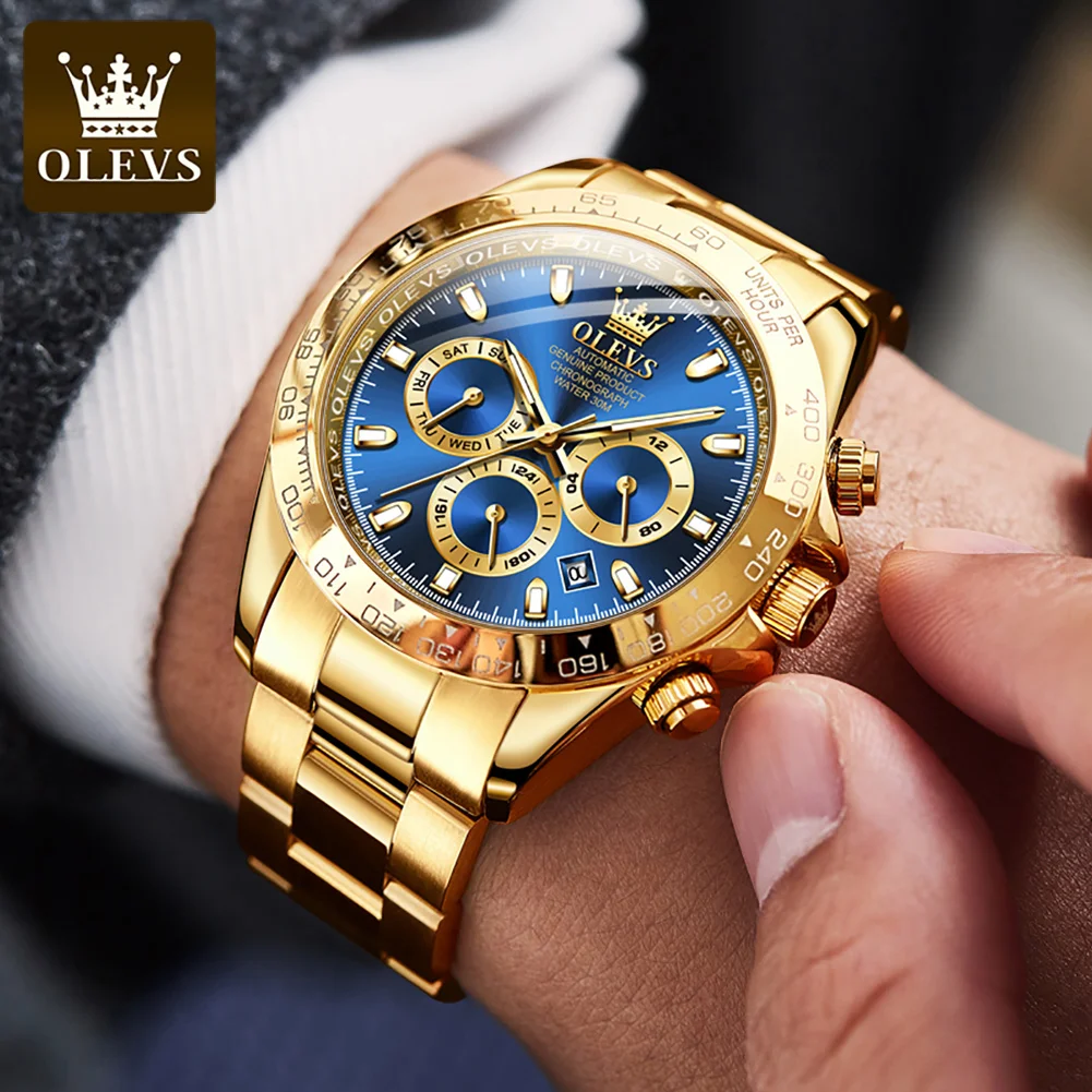 OLEVS Relógio Mecânico Automático Masculino, Cinta de Aço Inoxidável Impermeável