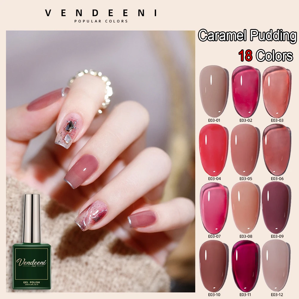 

Vendeeni 18 Color Gel Nail Polish Translucent Caramel Pudding Series Nail Gel Varnish Crystal Jelly UV Soak Off Gel Lacquer 15ml