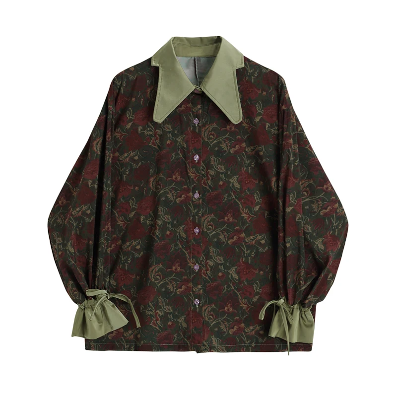Herbst Vintage Stil Blumen Druck Lose frauen Bluse Shirt Koreanische Beiläufige Lange Hülse Damen Taste Blusen Weibliche Tops – Detail 3