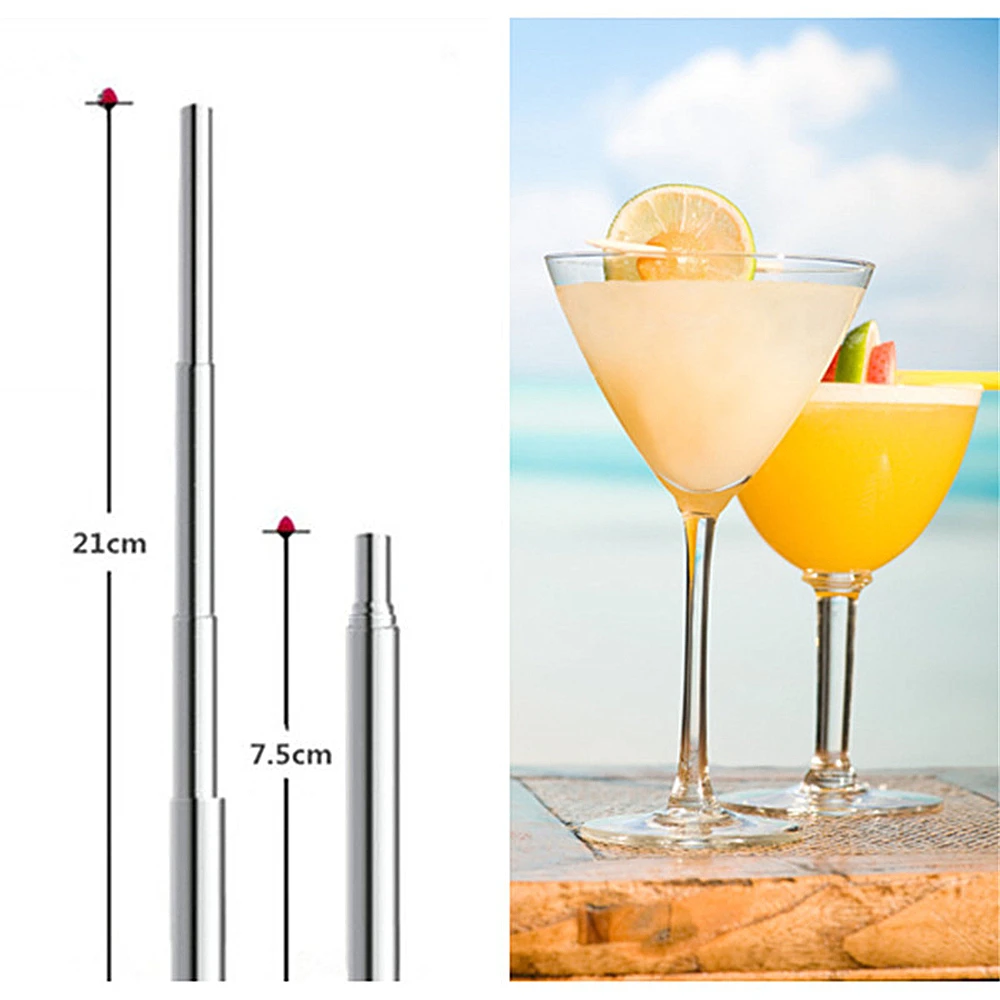 

1pcs Telescopic Elastic Metal Straw Reusable Drinking Straws Stainless Steel Bag Straw Bar Tool
