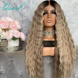 Deep Wave Curly Full Lace Wig Lace Front Wig 13x6 Light Ash Blonde Transparent HD Human Hair Lace Frontal Wigs for Women Qearl
