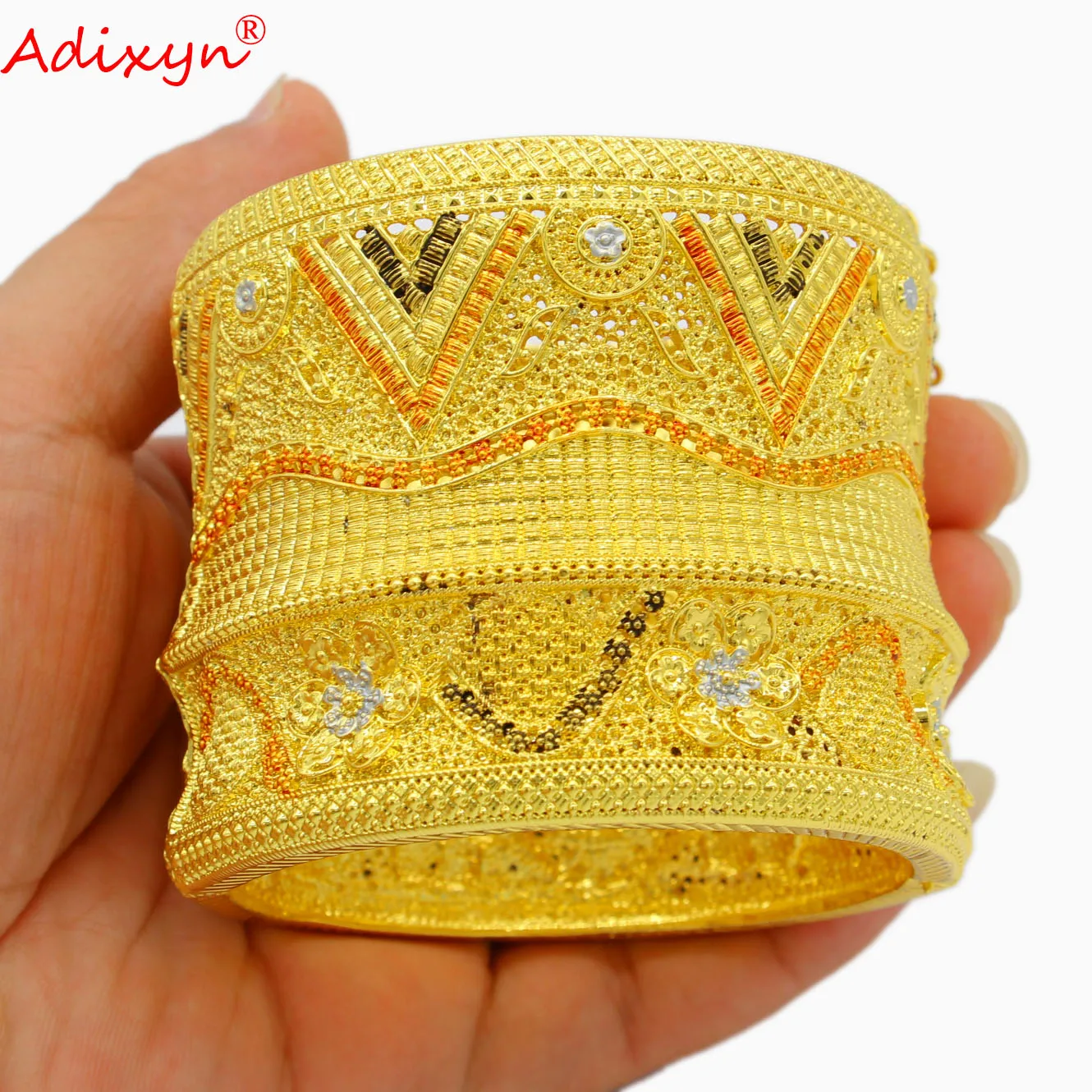 Adixyn Luxury Indian Bangle for Women Gold Color Cuff Bracelet Ethiopian Arab Wedding Party Bride Gifts N04284