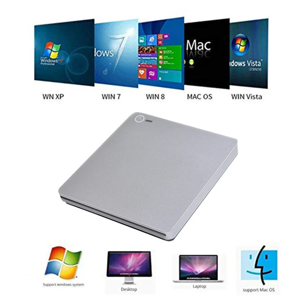 External Blu-ray Drive USB3.0&Type C BD-RDL DVD-RW CD Writer Blu-ray Combo Recorder Play 3D Videos One Touch Pop up for Desktop