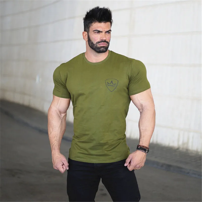 2024 Summer Sports T Shirt Men Fitness Bodybuilding Shirt Tights Short Sleeve t shirt Men Tee Tops Cotton O-Neck gyms T-Shirt