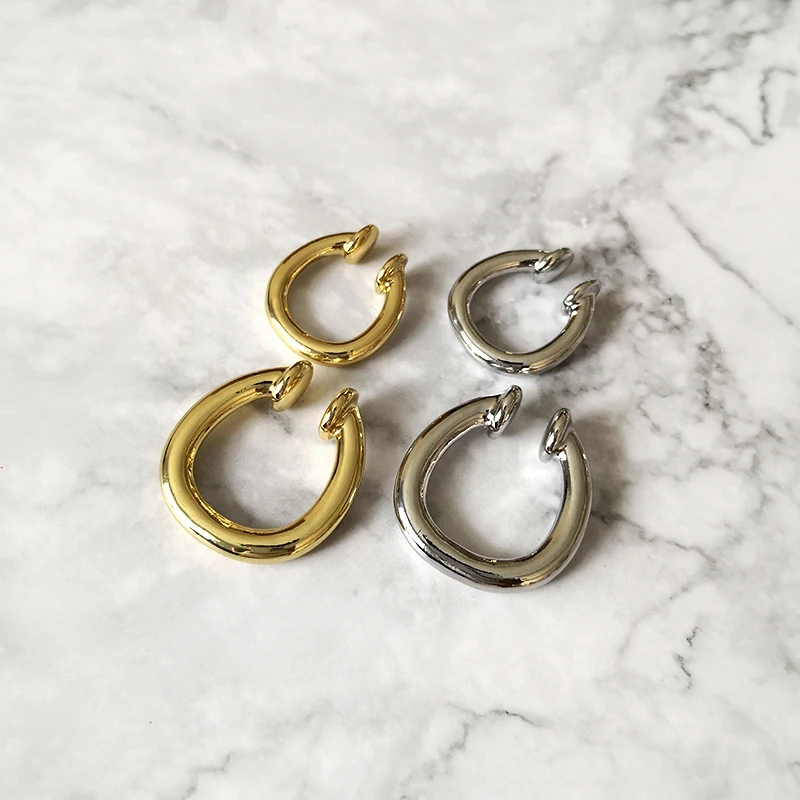Peri\'sBox Trendy Solid Cartilage Earrings Geometric Circle Ear Cuff Durable Purpose Simple Clip Earrings Without Piercing