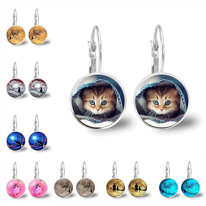 Glass Black And White Two Cat Earrings Ladies Fashion Earrings, 2023 New Jewelry Jewelry 2 Colors Can Be Selected