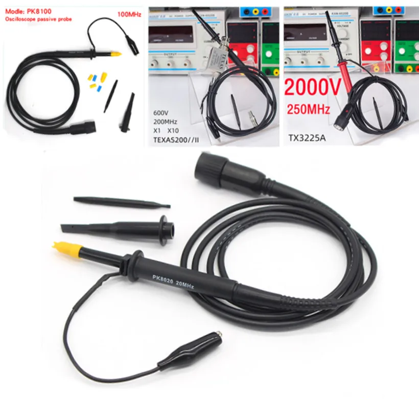 20MHZ 100MHZ 200MHZ 250MHZ Probe For Oscilloscope X10 X100 300V 600V 1.2KV 200KV Measuring Oscilloscope Probe Scope Clip Test