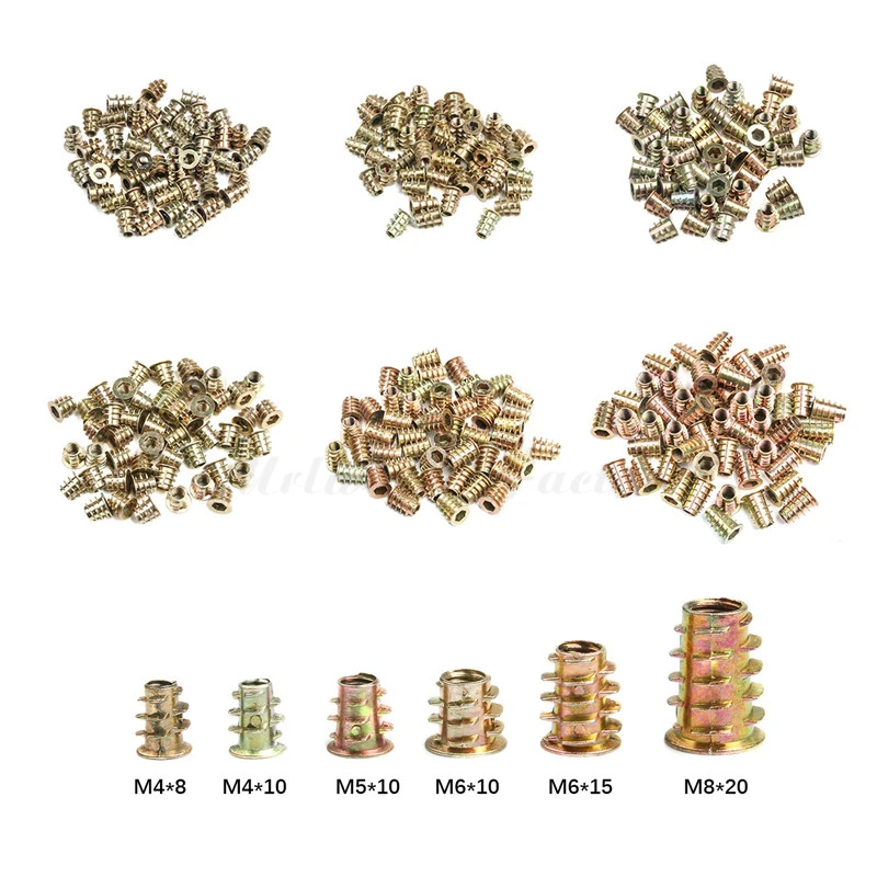 50Pcs Zinc Alloy Thread For Wood Insert Nut M4 M5 M6 M8 Flanged Hex Drive Head Furniture Nuts Kit  Bolts and Nuts