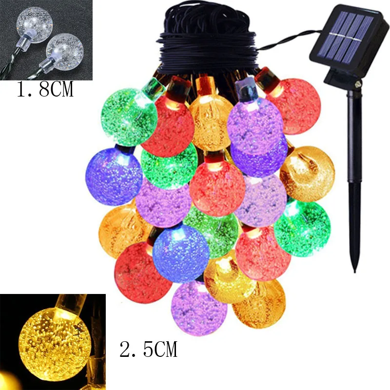 9.5M 2.5CM Big Solar Lamp Crystal Ball LED String Lights Flash Waterproof Fairy Garland For Outdoor Garden Wedding Decoration