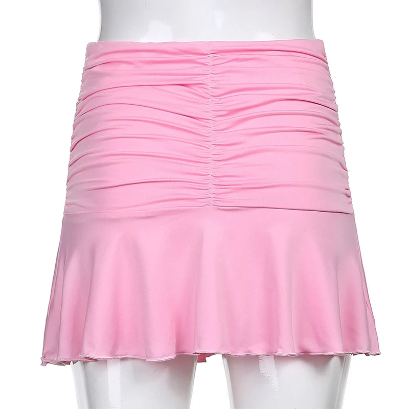 2022 Summer Ruched Skirts For Women White Y2K Mini Beachwear High Waist Casual Short Skirt Fashion Korean Style Pleated Skirt