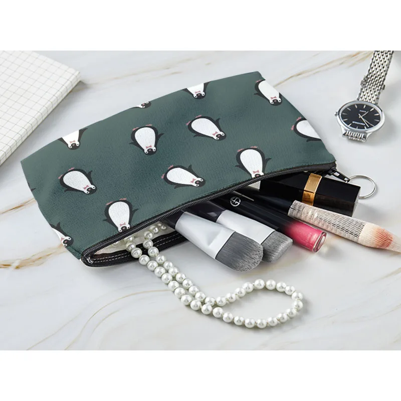 Leuke Pinguïn Gedrukt Meisje Cosmetica Tas Vrouwen Lippenstift Opslag Portemonnee Make Zakken Met Rits Organizer Dozen Pouch