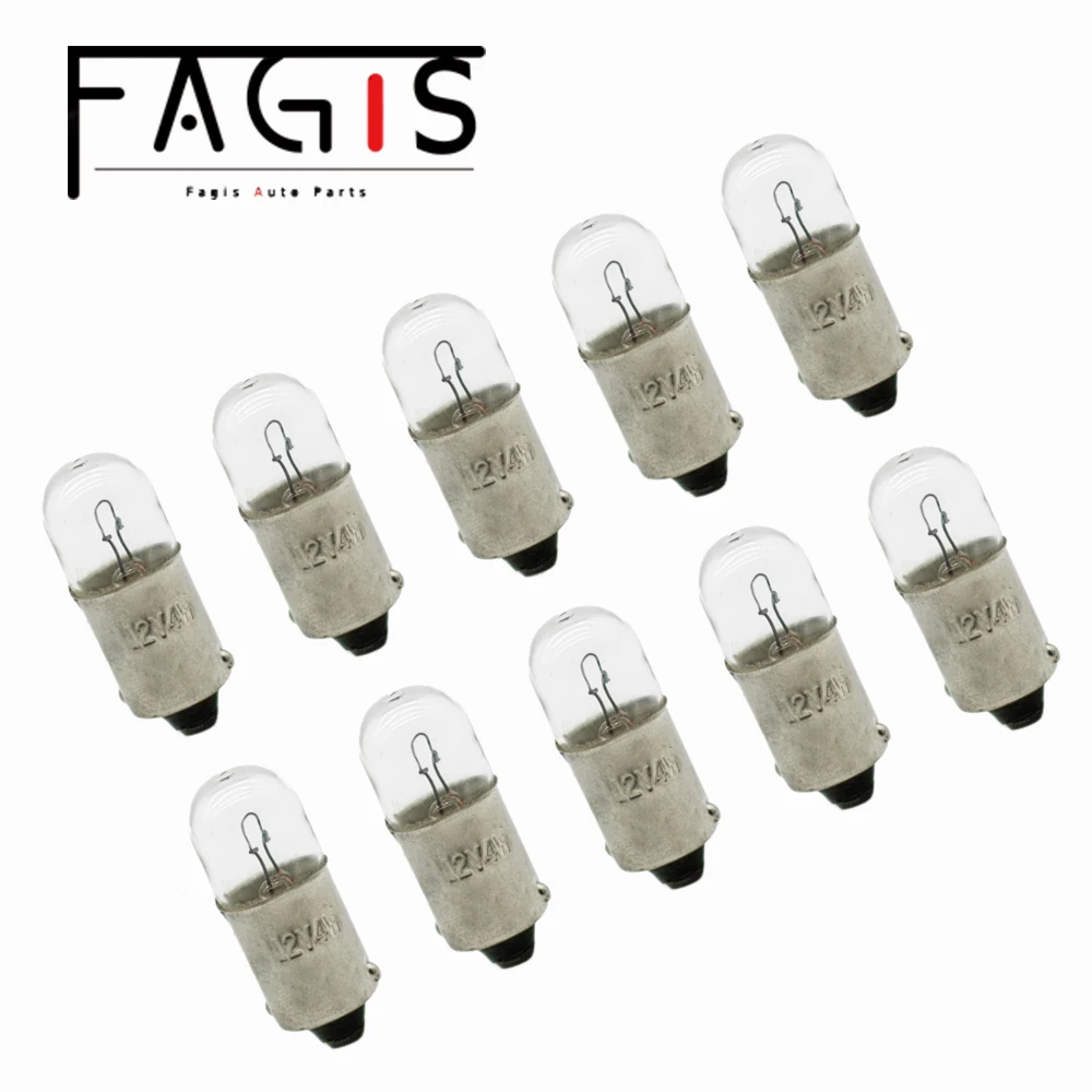 Fagis 10pcs T4W T8.5 Ba9s 12V 4W Original Turn Signal Parking Lights Clearance Lamps Reverse Bulbs Car Halogen Bulb