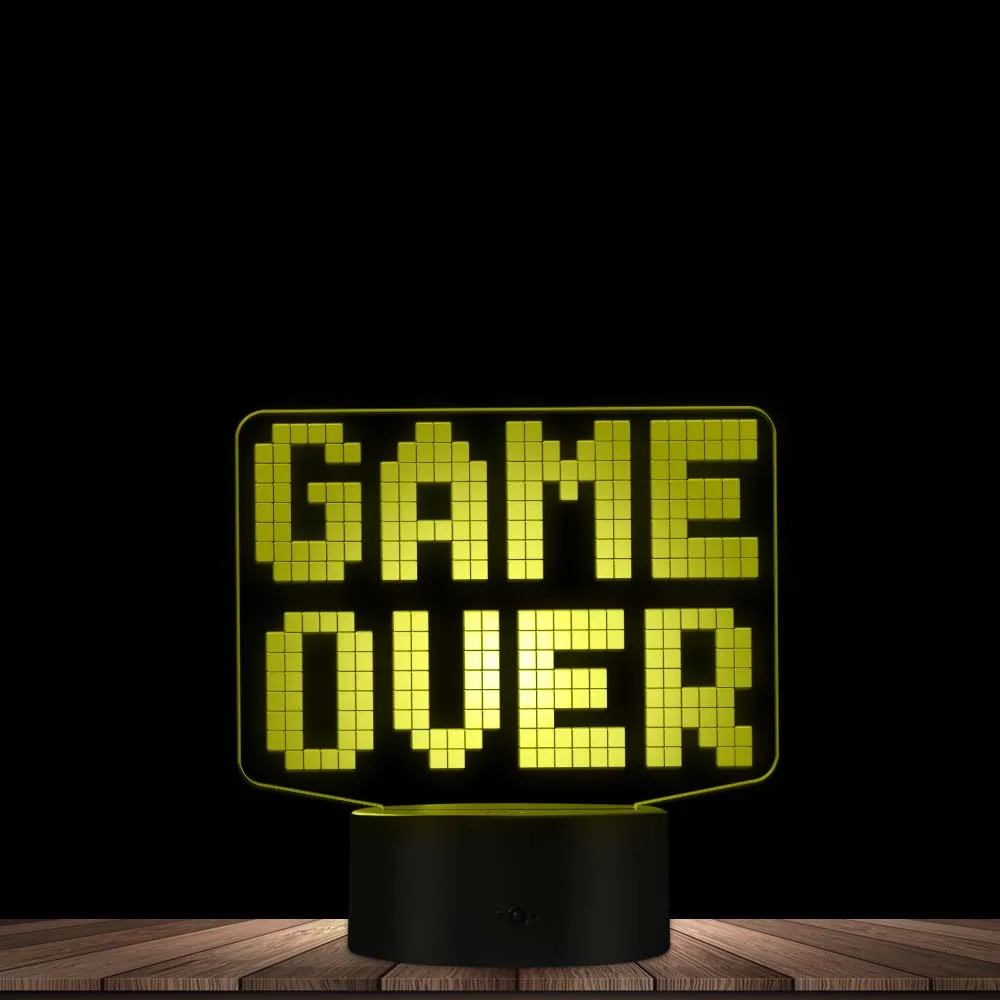 8-Bit Pixel Game Over LED Table Display Sign Novelty Night Light Video Game Lighting Bar Gaming Desk Decoration Touch Control