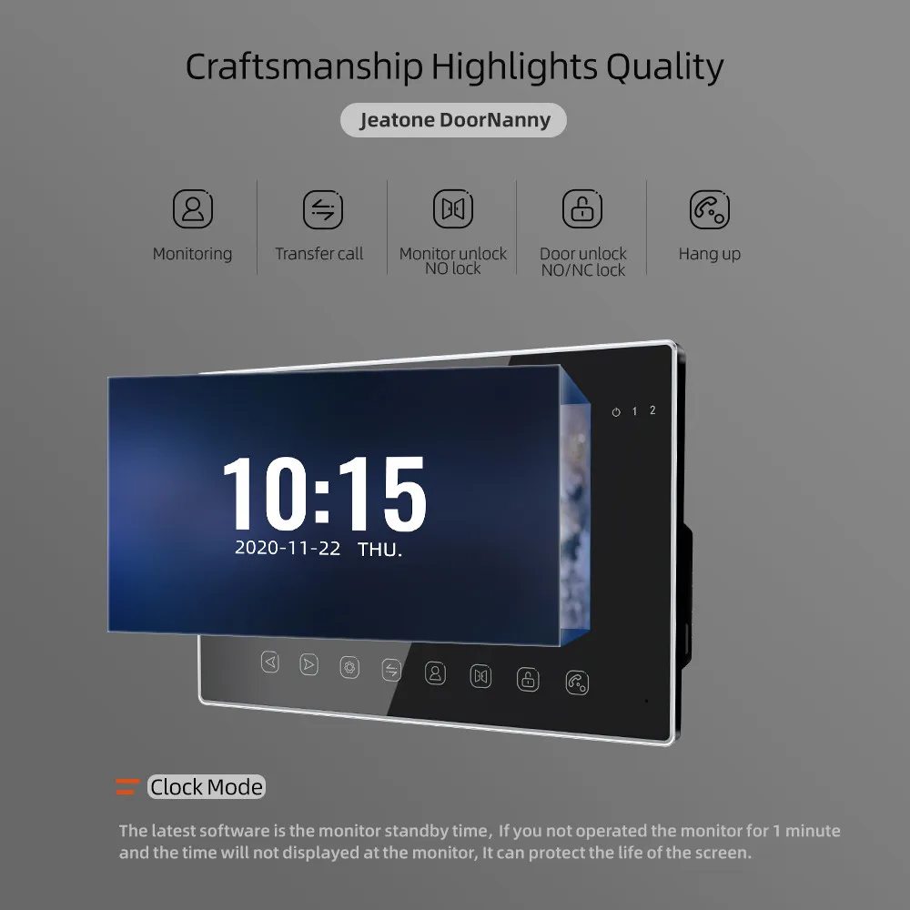 Jeatone 7Inch WiFi Video Intercom With 1080P Camera Entrance Gate Coder Passcode & ID Card Unlock And Motion Detection Fish Eye
