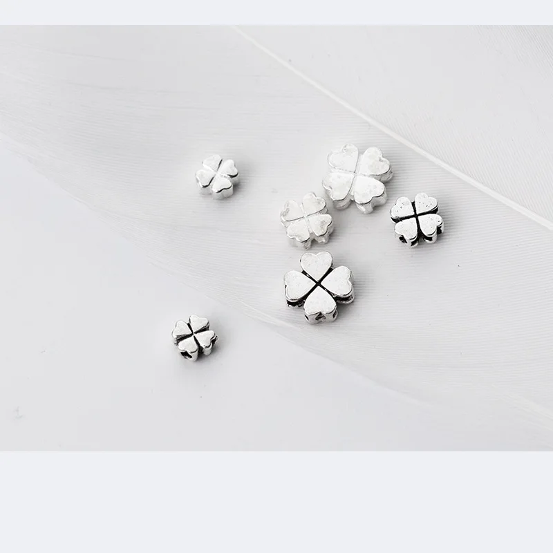 1PC 925 Sterling Silver Loose Beads Clover Shape Charm Spacer Beads DIY  Bracelet Necklace Making Fine Jewelry Accessories