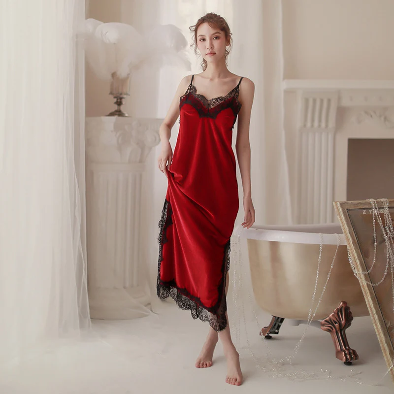 

Nightgown Autumn V-Neck Nightdress Women Sleepwear Velvet Nightwear Home Dressing Gown Long Gowns Intimate Lingerie Negligee