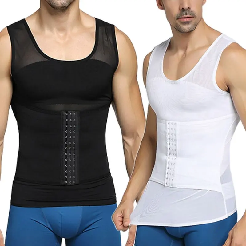 Men Shapewear Hook Eye Closure Adjustable Tummy Control Vest Waist Trainer Slimming Abdomen Tank Top Breathable Mesh Body Shaper