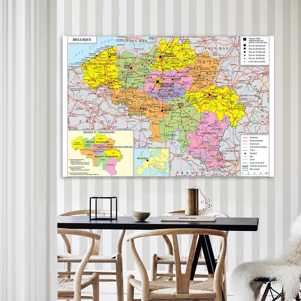 7*5 Feet Transportation Map of The Belgium In French Non-woven Canvas Painting Large Poster Classroom Home Decor School Supplies