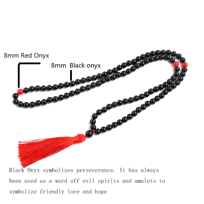 8mm Natural Stone Black Onyx Red Agate Japamala Sets Prayer Jewelry Yoga Meditation 108 Mala Beads Neckalce