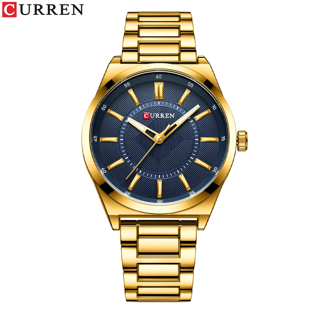 CURREN Mann Uhr Mode Edelstahl Quarz Armbanduhren Top Marke Einfache Dünne Uhren für Männer Gold Uhr 7