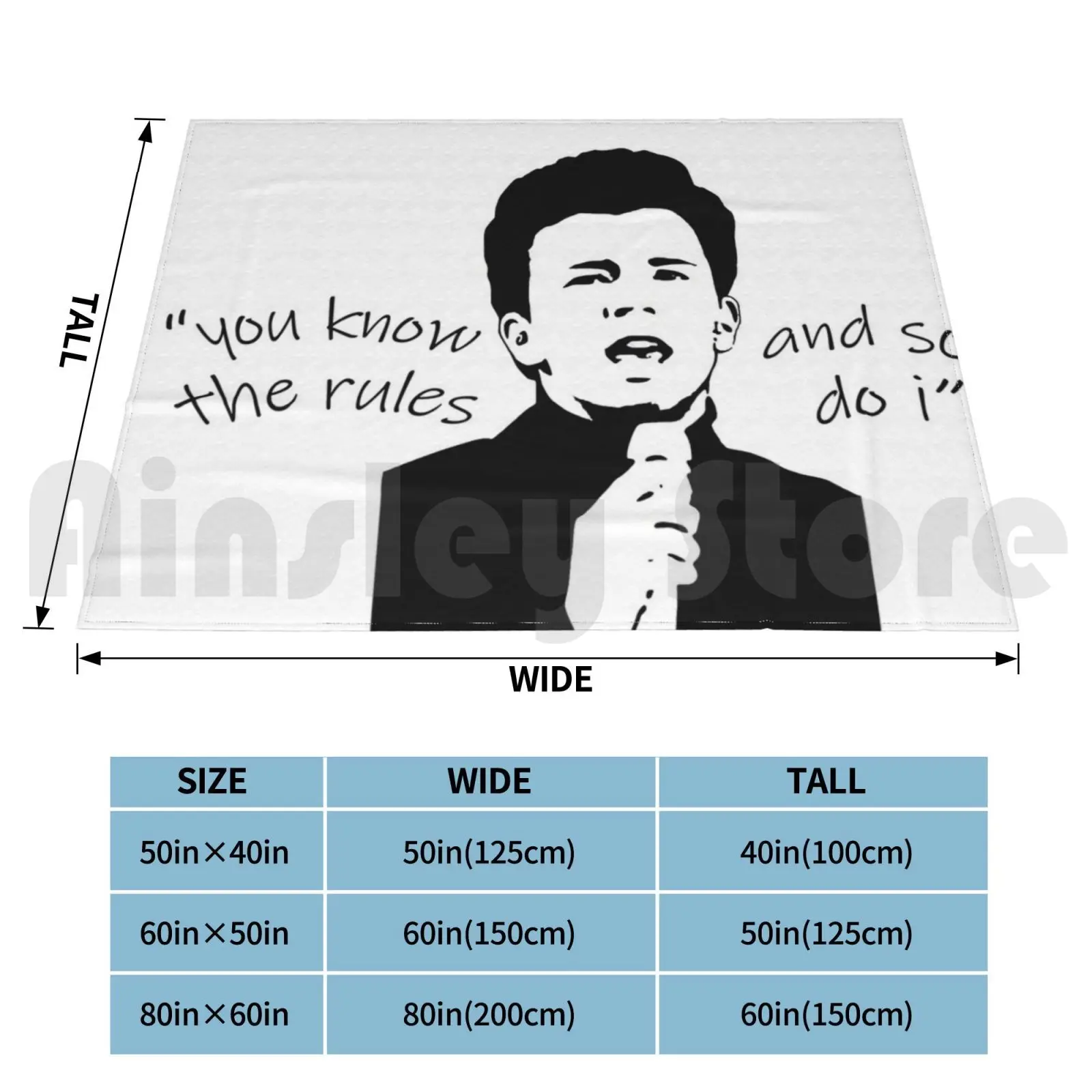 Rick Astley's 2m Rule Blanket Fashion Custom Rick Astley 2 Meters Funny Pun Quarantine Song Lyrics Black