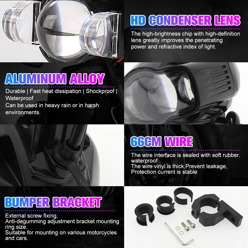 Motorcycle Lights LED Spot Light 20W Motorcycle Headlights White Fog Lamp Universal IP68 Driving Light DC 12V-80V