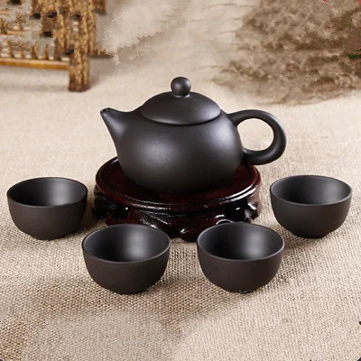 5pcs Kung Fu Tea Set [1 Teapot + 4 Cups Set] 150ml Chinese Xi Shi Porcelain Tea Sets Ceramic Yixing Purple Clay Kettle