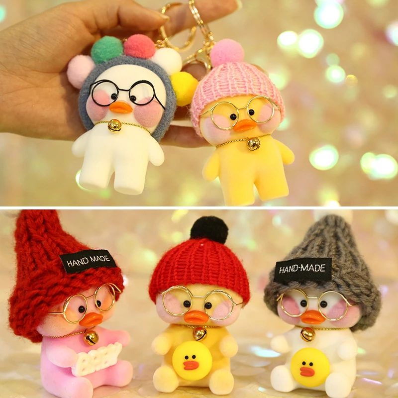 

Cute Lalafanfan Duck Keychain Kawaii Cafe Mimi plush toy Duck Action Figure Keychain Bags Decoration Toy Children Birthday Gifts