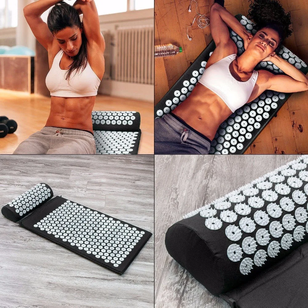 66*42cm almofada de massagem yoga acupressure esteira e travesseiro conjunto para o pescoço volta pé alívio da dor fitness massagem espiga almofada