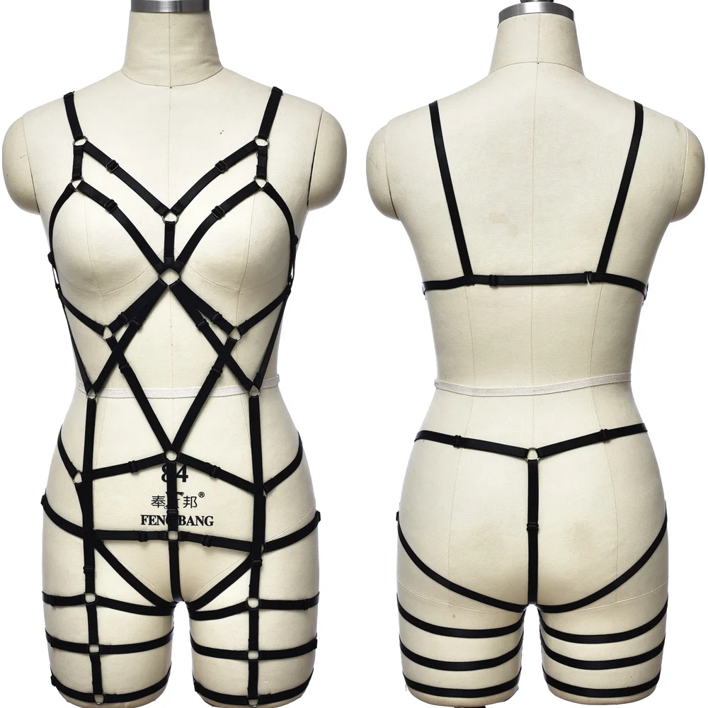 

Hollow Bondage Full Bodysuit Body Harness Cage Goth Strap Adjustable Pole Dance Stockings Garter Belt Sexy Bra Harness Lingerie